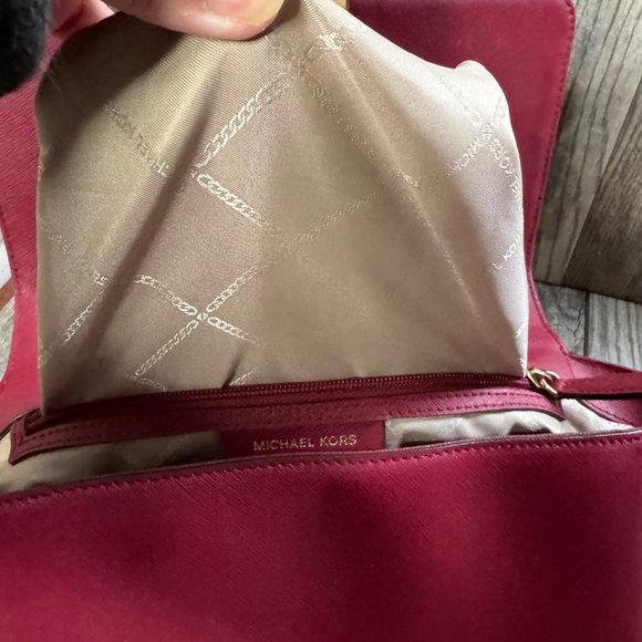 Michael Kors Brandi Womens Maroon Leather Gold Trim Top Handle Satchel Bag Purse - Picture 11 of 14